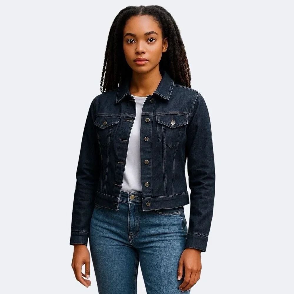 Talbots Dark Wash Denim Jean Jacket 4P Classic Cropped Fitted Preppy Minimalist